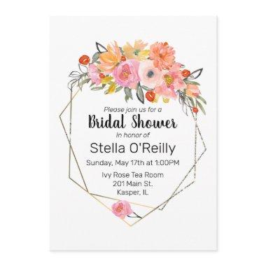 Watercolor Blush Orange Yellow Floral Gold Frame