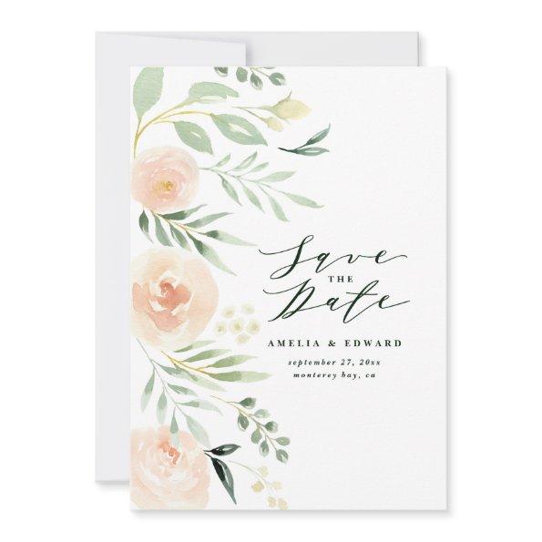 Watercolor blush peach floral & foliage Wedding
