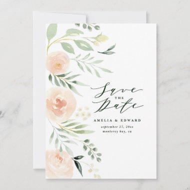 Watercolor blush peach floral & foliage Wedding