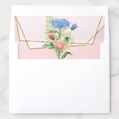 Watercolor Blush Pink Blue Floral Modern Geometric Envelope Liner