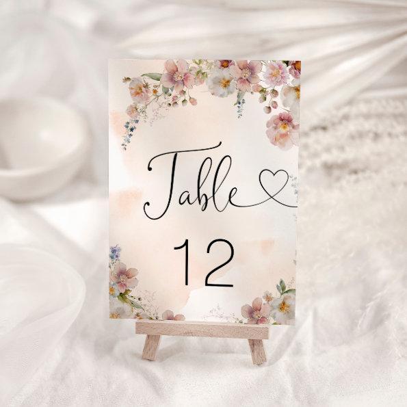 Watercolor Blush Pink Floral  Table Number