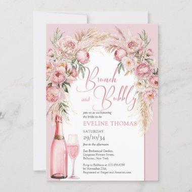 Watercolor blush pink flowers brunch and bubbly Invitations