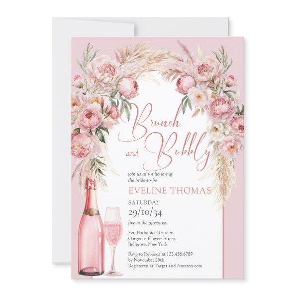 Watercolor blush pink flowers brunch and bubbly