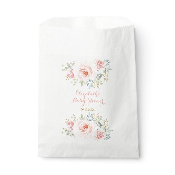 Watercolor Blush Pink Gold Flower Roses Party Favor Bag