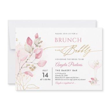 Watercolor Blush Pink Gum Eucalyptus Brunch Bubbly Invitations