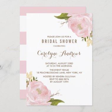 Watercolor Blush Pink Peonies Bridal Shower Invitations
