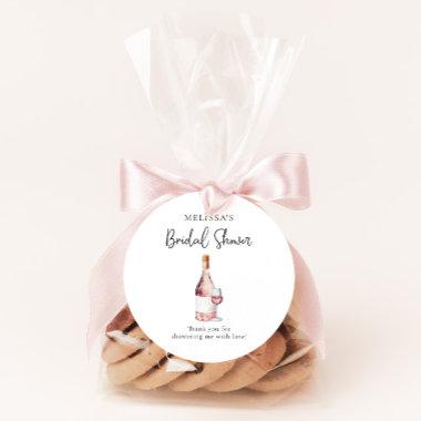 Watercolor Blush Pink Wine Bridal Shower Favor Classic Round Sticker