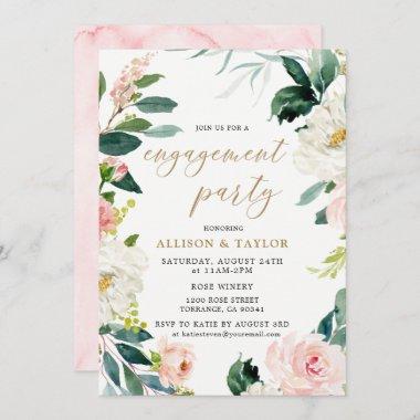 Watercolor Blush Rustic Engagement Party Invitations