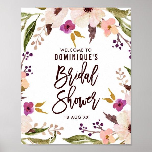 Watercolor Bohemian Floral Wreath Bridal Shower Poster