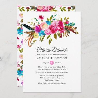 Watercolor Boho Chic Floral Virtual Bridal Shower Invitations