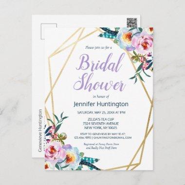 Watercolor Boho Floral Bridal Shower Invitation PostInvitations
