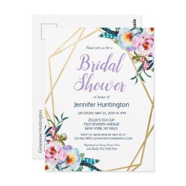 Watercolor Boho Floral Bridal Shower Invitation PostInvitations