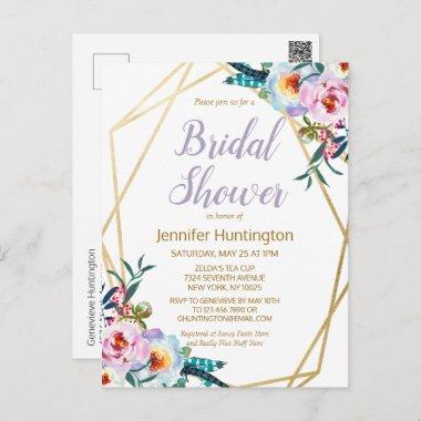 Watercolor Boho Floral Lavender Bridal Shower PostInvitations
