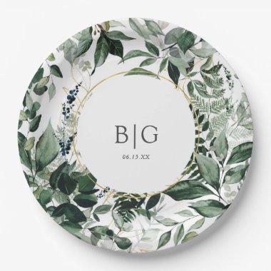 Watercolor Botanic Greenery foliage wedding Paper Plates