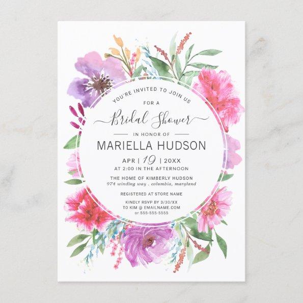 Watercolor Botanical Bouquet Bridal Shower Invite