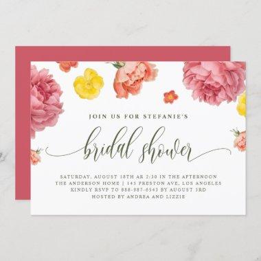 Watercolor Botanical Garden Roses Bridal Shower Invitations