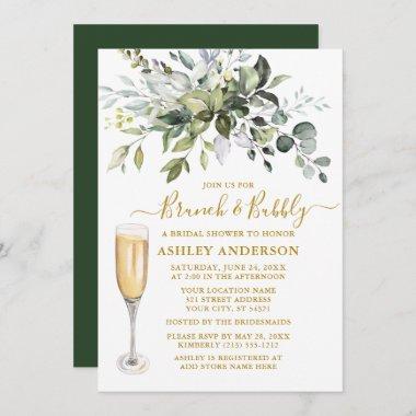 Watercolor Botanical Greenery Brunch Bubbly Gold Invitations