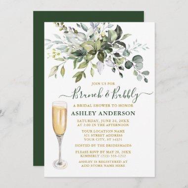 Watercolor Botanical Greenery Gold Brunch Bubbly Invitations