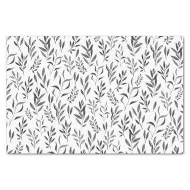 Watercolor Botanical Leaves Black and White Tissue Paper