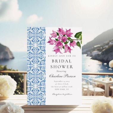 Watercolor Bougainvillea Blue tiles
