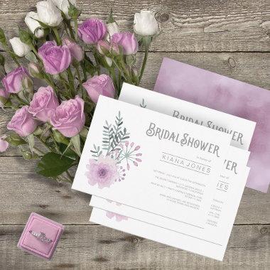 Watercolor Bouquet Bridal Shower Lilac ID654 Invitations