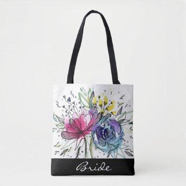 Watercolor Bouquet personalized tote bag.