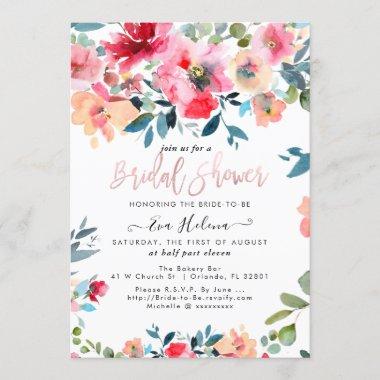 Watercolor Bridal Shower, Red Garden Roses Invitations