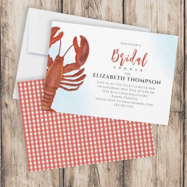 Watercolor Bridal Shower Red Lobster Coastal Invitations