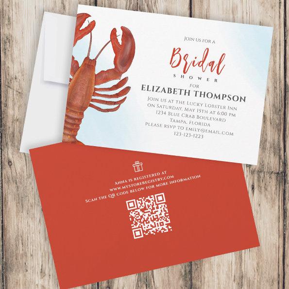 Watercolor Bridal Shower Red Lobster Gift Registry Invitations