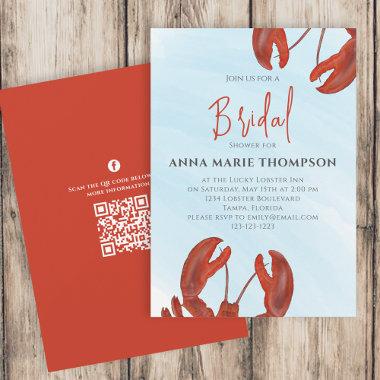 Watercolor Bridal Shower Red Lobster QR Code Invitations