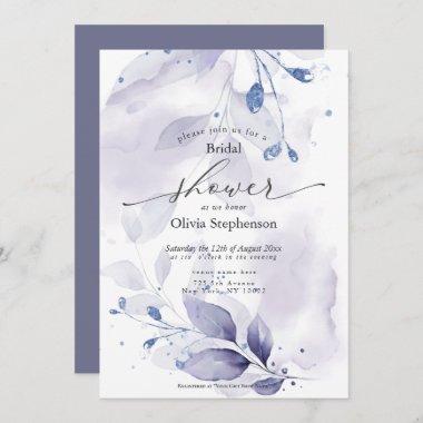 Watercolor Bridal Shower Rustic Violet Foliage In Invitations