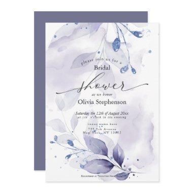 Watercolor Bridal Shower Rustic Violet Foliage In Invitations