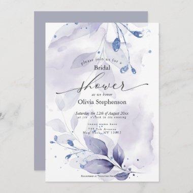 Watercolor Bridal Shower Rustic Violet Foliage Invitations