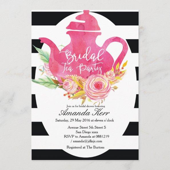 Watercolor Bridal Shower Tea Party Invitations