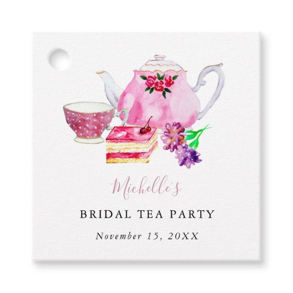 Watercolor Bridal Shower Tea Party Pink Teapot Favor Tags
