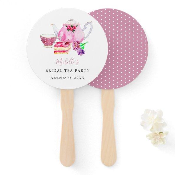 Watercolor  Tea Party Pink Teapot Hand Fan