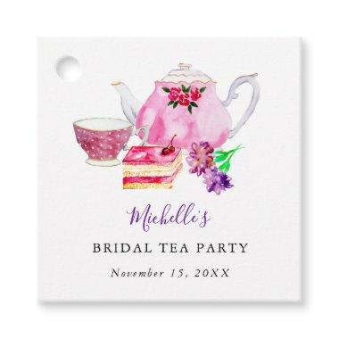 Watercolor Bridal Shower Tea Party Purple Teapot Favor Tags