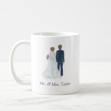 Watercolor Bride & Groom Just Married Mr Mrs Tea & Coffee Mug
