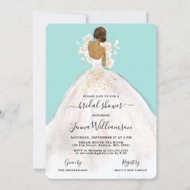 Watercolor Bride in Gown Bridal Shower Invitations