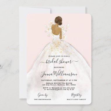 Watercolor Bride in Gown Bridal Shower Invitations
