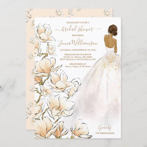 Watercolor Bride Magnolia Bridal Shower Invitations