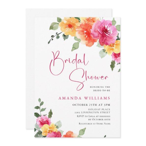 Watercolor Bright Pink Orange Flower