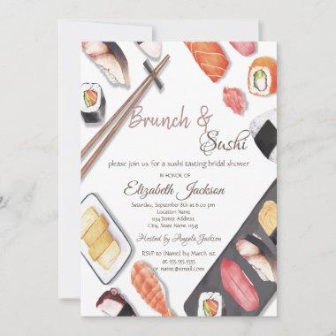 Watercolor Brunch & Sushi Bridal Shower  Invitations