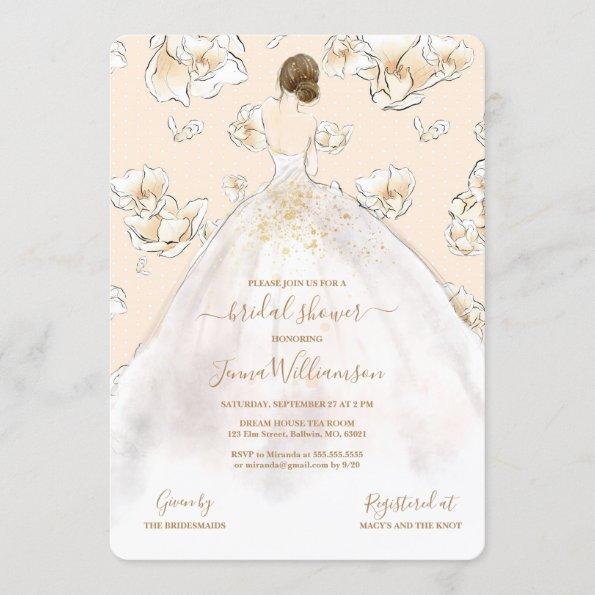 Watercolor Brunette Bride Bridal Shower Invitations