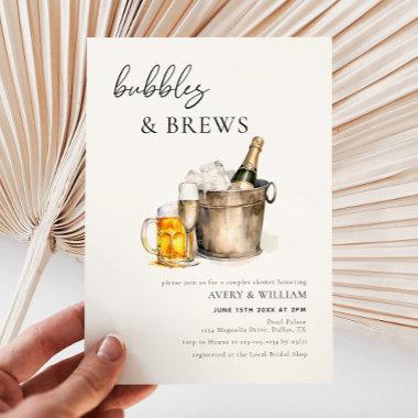 Watercolor Bubbles & Brews Couples Bridal Shower Invitations