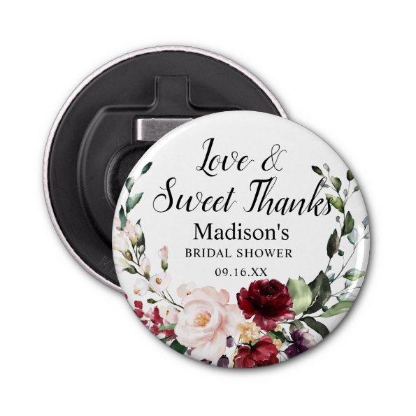 Watercolor Burgundy Floral Bouquet Thank You Bottle Opener