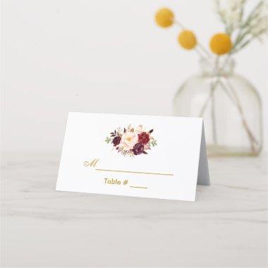 Watercolor Burgundy Floral Gold  Place