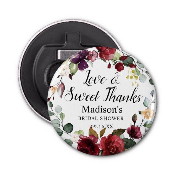 Watercolor Burgundy Floral Wreath Thank You Bottle Opener