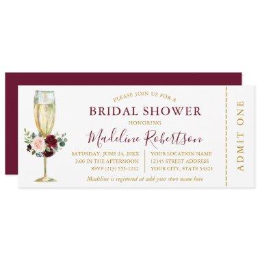 Watercolor Burgundy Mixed Floral Shower Ticket Invitations