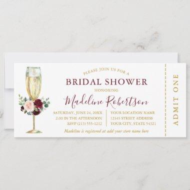 Watercolor Burgundy Pink Floral Shower Ticket Invitations